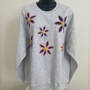 Boho Cottagecore Hand Embroidered Floral Sweatshirt One of a Kind Women’s L
